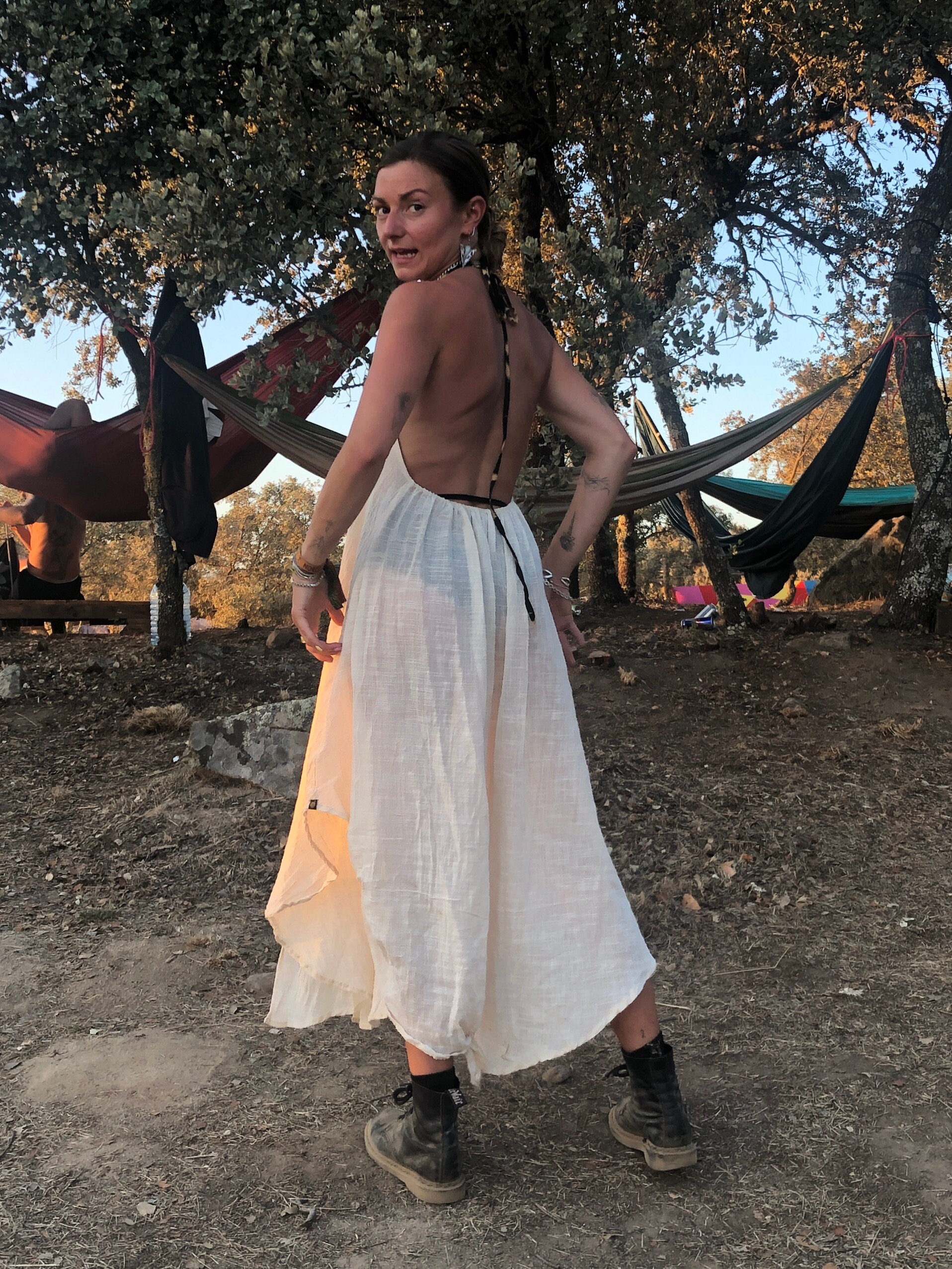 【0104】roam dress Natural Cotton Backless Dress Gypsy Dress Leopard Trim