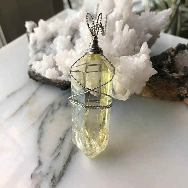 Citrine Crystal Point Necklace - Stainless Steel Wire Wrapped Polished Citrine Crystal Point Pendant - Healing Jewelry