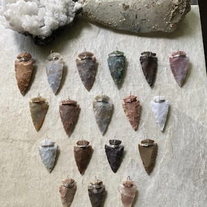 Agate Wire Wrapped Arrowhead Pendants -  Natural Agate Arrowhead Necklaces - Boho Jewelry
