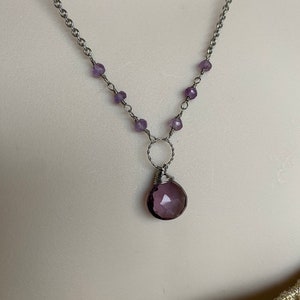 Amethyst Quartz Stainless Steel Wire Wrapped Necklace