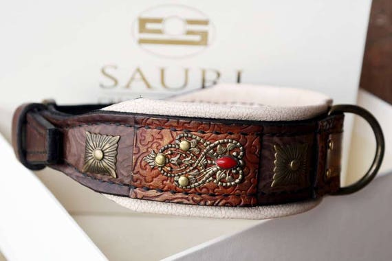 Red & Brown Luxury Handmade Leather Dog Collar With Name 
