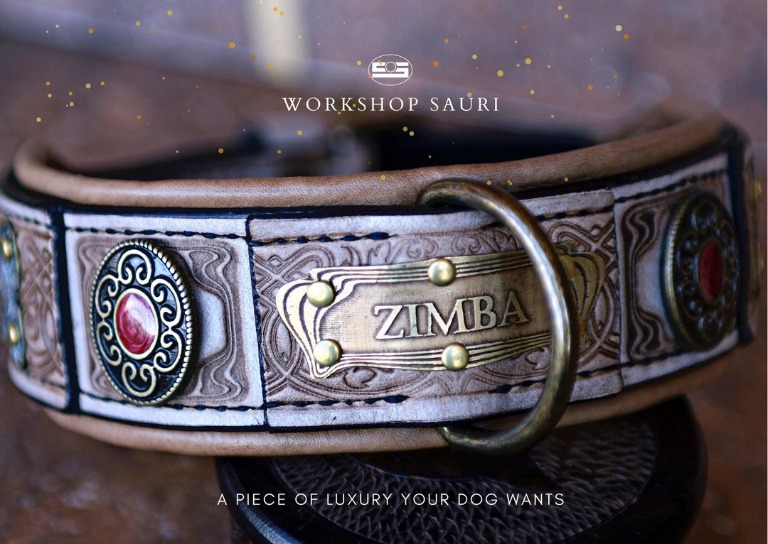 Red - Luxury Designer Monogram Empreinte Leather Dog Collar