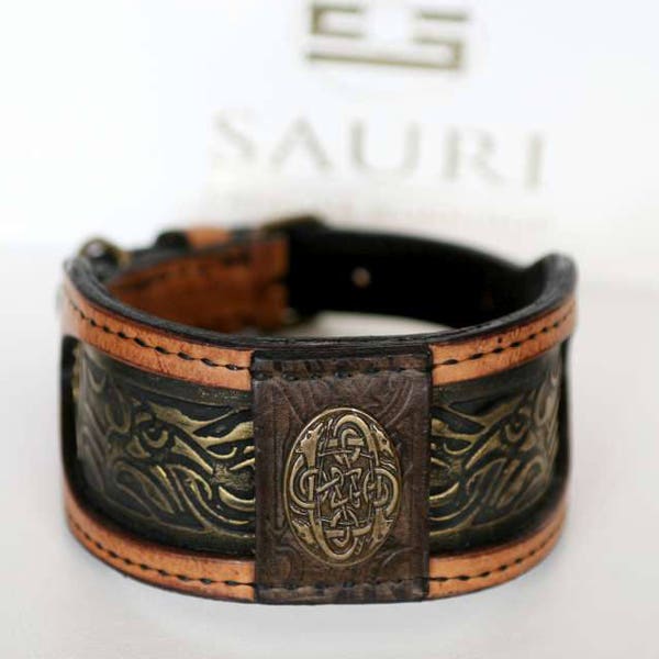 Elegant greyhound leather collar, Ibizan hound designer collar, Sloughi collar, Celtic dog collar, Pet owners gift, Wide dog collar, Tribal