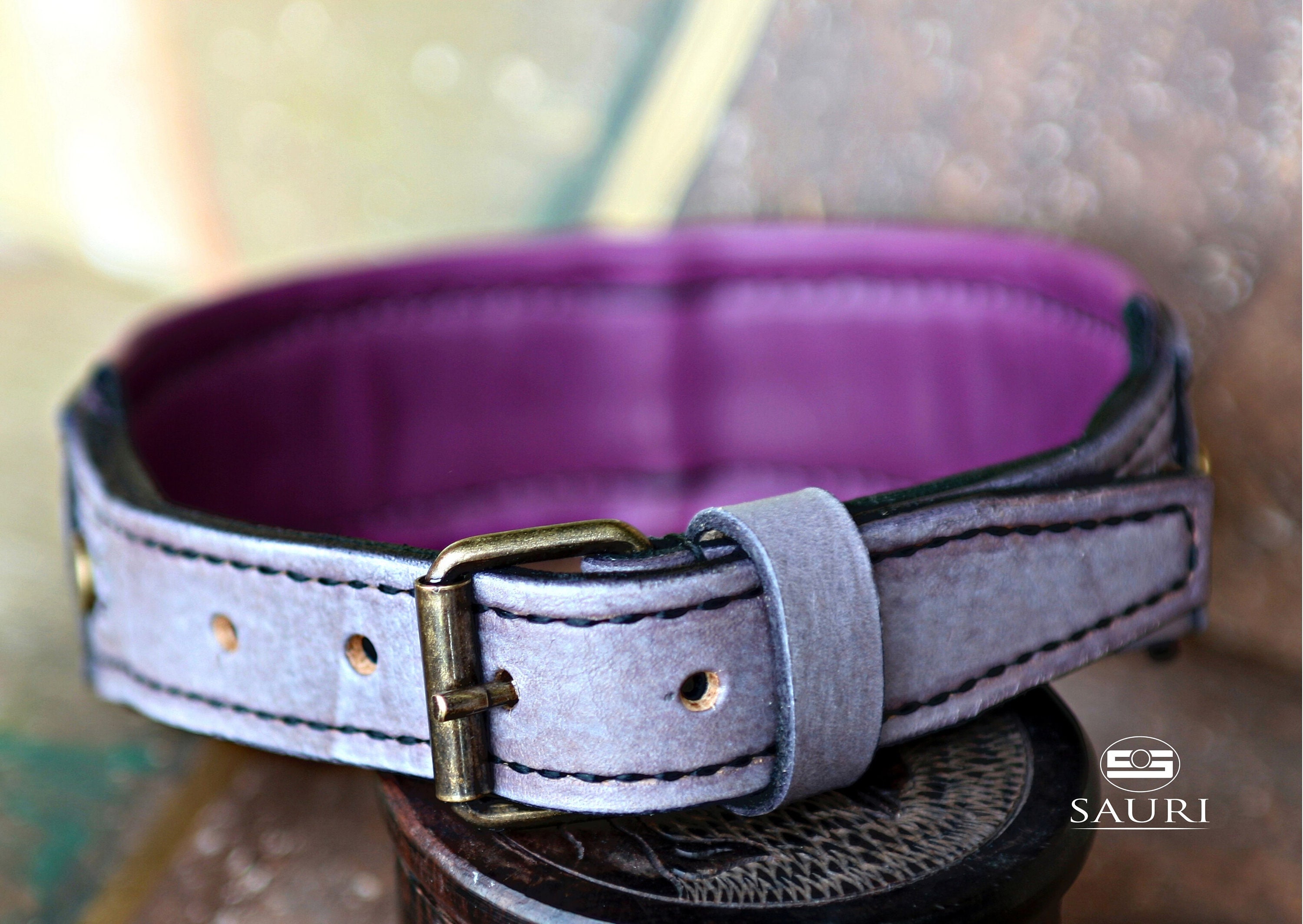 Lilac Leather Dog Collar With Nameplate ATHENA Designer Etsy