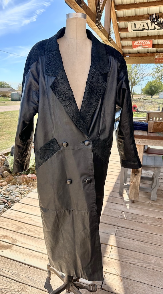 Leather Trench Coat Long Vintage 80s 90s. Black Le