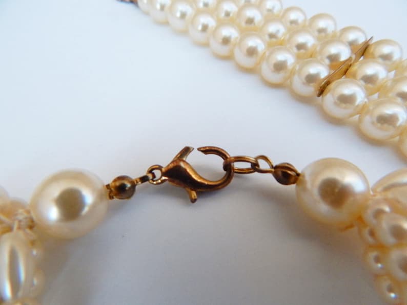 Faux Pearl Necklace Bracelet Set Wedding Mid Century Set Multi Stranded Pearl Set Gold Plated Unique OOAK Great Gift Idea Choker Set