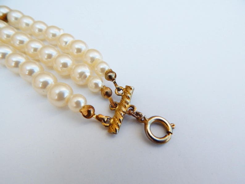 Faux Pearl Necklace Bracelet Set Wedding Mid Century Set Multi Stranded Pearl Set Gold Plated Unique OOAK Great Gift Idea Choker Set