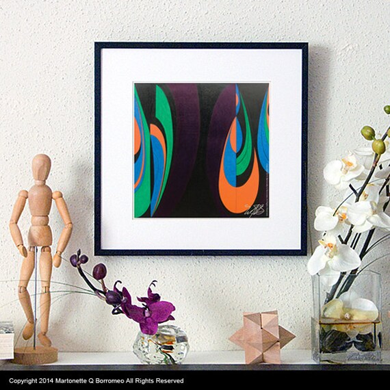 Droplets Abstract Art Split Complementary Colors Geometric Art Orange Green Blue Contemporary Fine Art Handmade Wall Art Print Roots