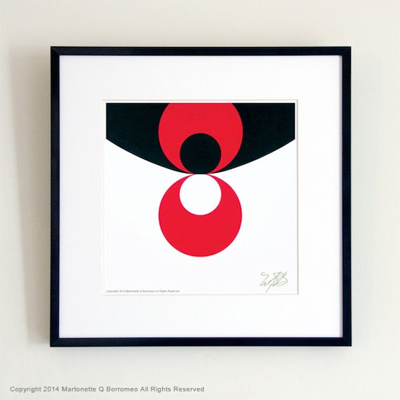 Circles Contemporary Art Sun Moon Minimal Art Red Black Etsy