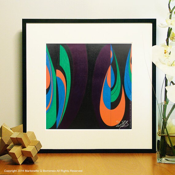 Droplets Abstract Art Split Complementary Colors Geometric Art Orange Green Blue Contemporary Fine Art Handmade Wall Art Print Roots