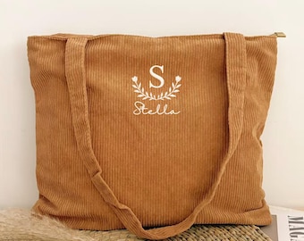 Bolsa de pana floral personalizada, bordada, con cremallera, ideal para regalar a dama de honor en Navidad y cumpleaños, para uso diario HC251106