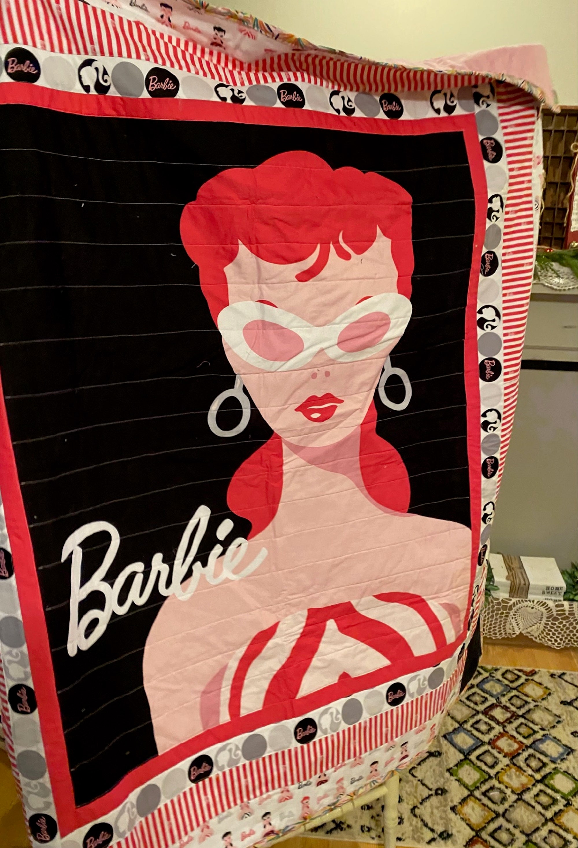 Barbie Pink and Black Lap Quilt Barbie Quilt Pink and Etsy