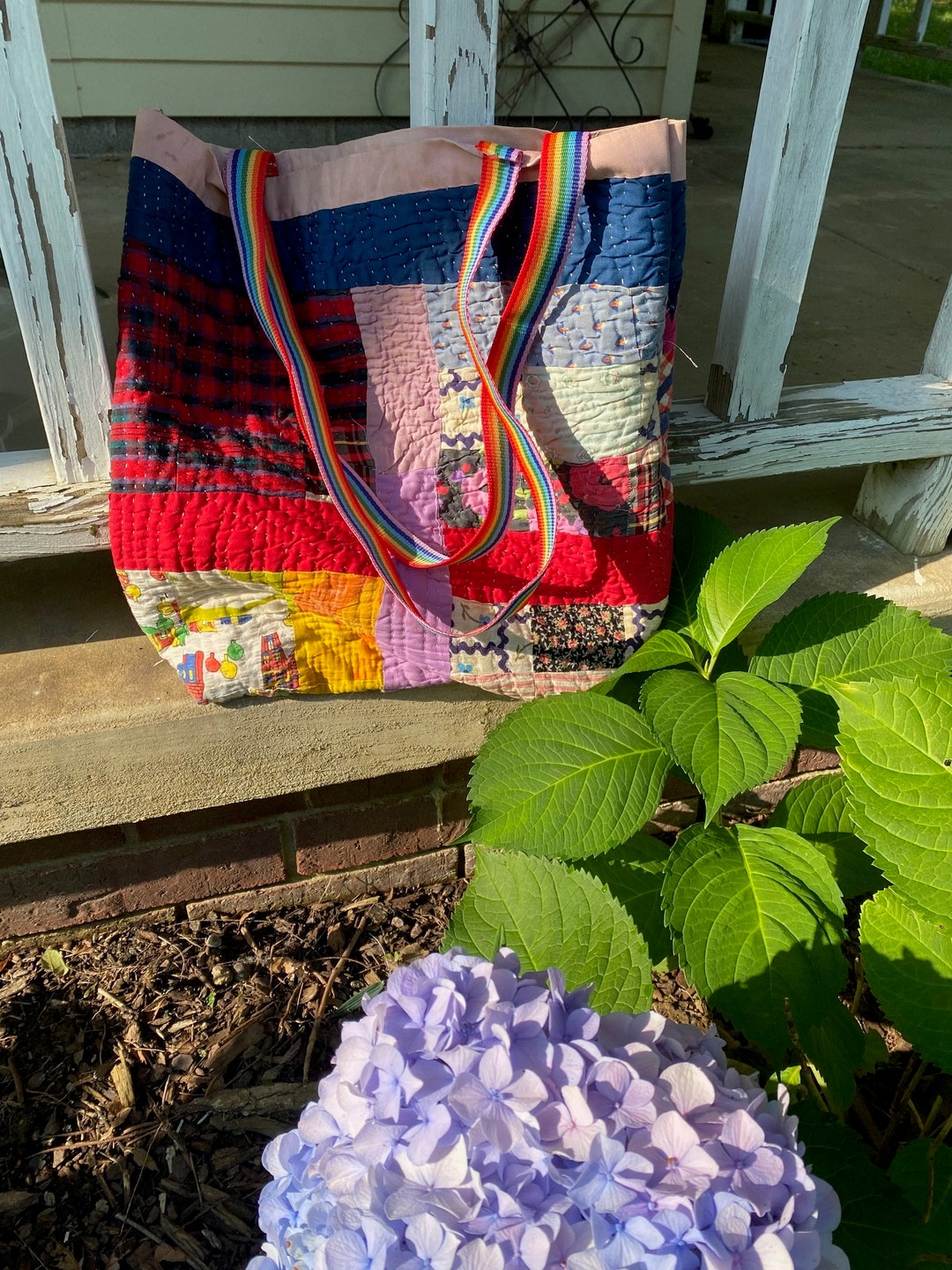 Vintage Quilt Tote Bag Handmade Quilt Bag Repurposed Etsy