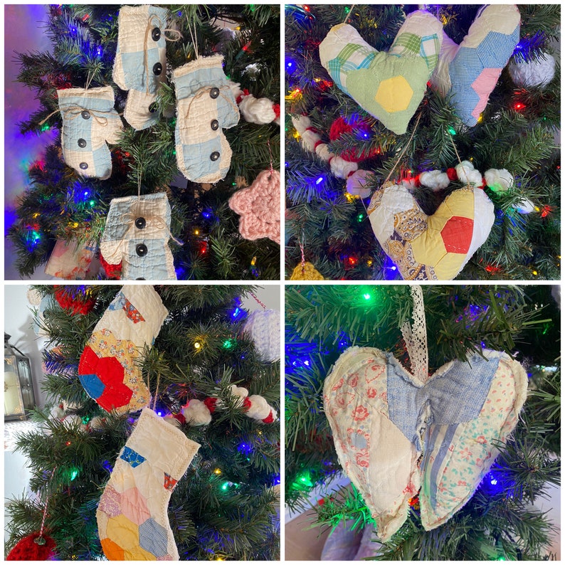 Vintage Quilt Ornaments Assorted Shapes Mitten Ornaments Etsy