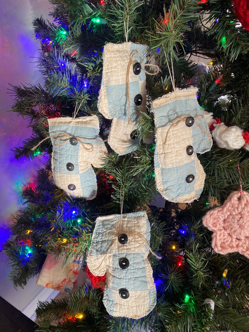 Vintage Quilt Ornaments Assorted Shapes Mitten Ornaments Etsy