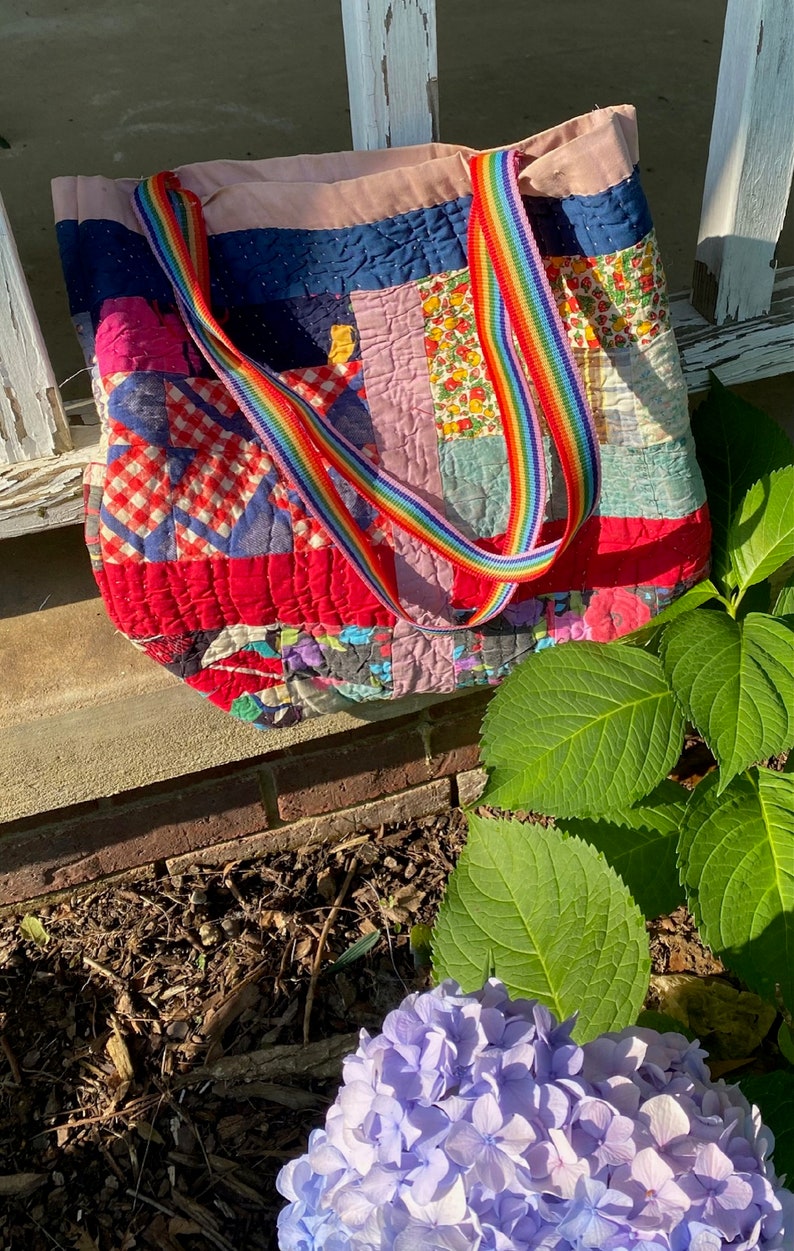 Vintage Quilt Tote Bag Handmade Quilt Bag Repurposed Etsy