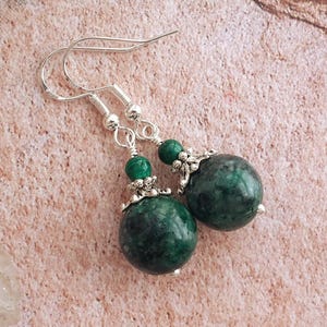 Fuchsite & Malachite Earrings Green Stone Dangle Women Jewelry Silver