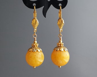Yellow Agate Earrings: Gold Plated Leverback Dangle Jewelry for Women