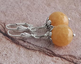 Yellow Dangle Earrings Agate Stone Silver Plated Leverbacks Women Jewelry