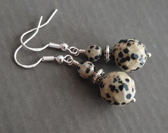 Dalmatian Jasper earrings Jasper earrings Gemstone Earrings Jasper jewelry 925 sterling silver hooks