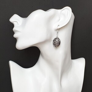 Large Oval Silver Filigree Earrings Tibetan Silver and 925 Sterling Hooks Women Jewelry image 3