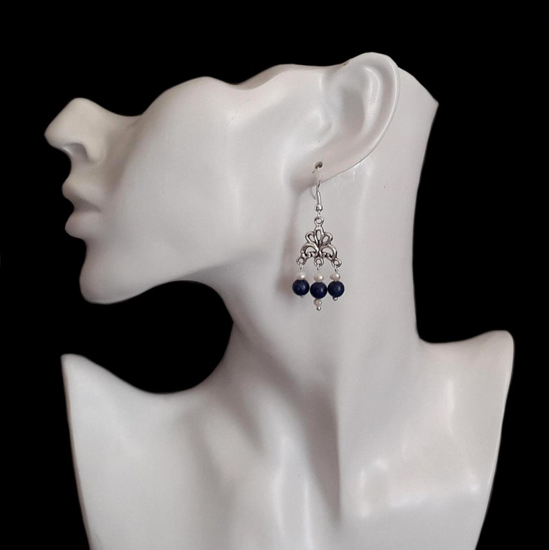 Lapis Lazuli Chandelier Earrings Dark Blue Gemstone 925 Sterling Silver Hook Lapis Lazuli Chandelier Earrings Dark Blue Gemstone 925 Sterling Silver Hook