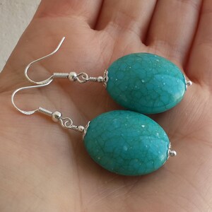 Big Large Oval Faux Turquoise Earrings Blue Oval Earrings 925 Sterling Silver Hooks Light blue Oval earrings Turquoise Jewelry
