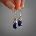 Lapis Lazuli Teardrop Earrings Lapis Earrings Tibetan Silver & 925 Sterling Silver Dark Blue Stone earrings Gemstone Cute gift Jewelry product logo