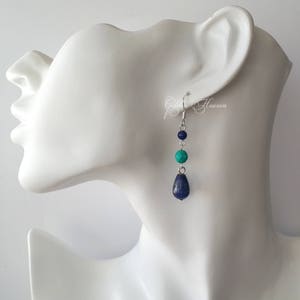 Lapis Lazuli and Turquoise Earrings Long drop Teardrop Dangle Blue Green Earrings 925 Sterling silver