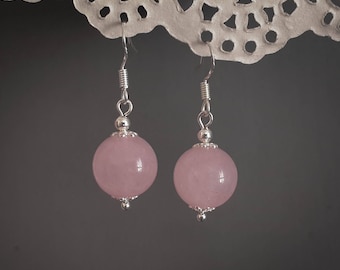 Pink rose quartz earrings 925 Sterling silver Pink gemstone earrings blush pink earrings light pink earrings Roze quartz earrings cute pink