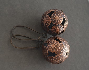 Bronze Filigree Ball Earrings: Lightweight Boho Dangle Jewelry