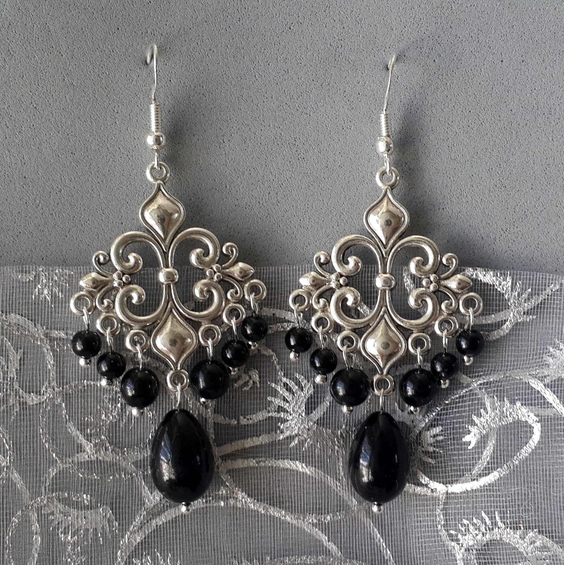 Black Chandelier Earrings Black Gothic Earrings Vintage Style - Etsy