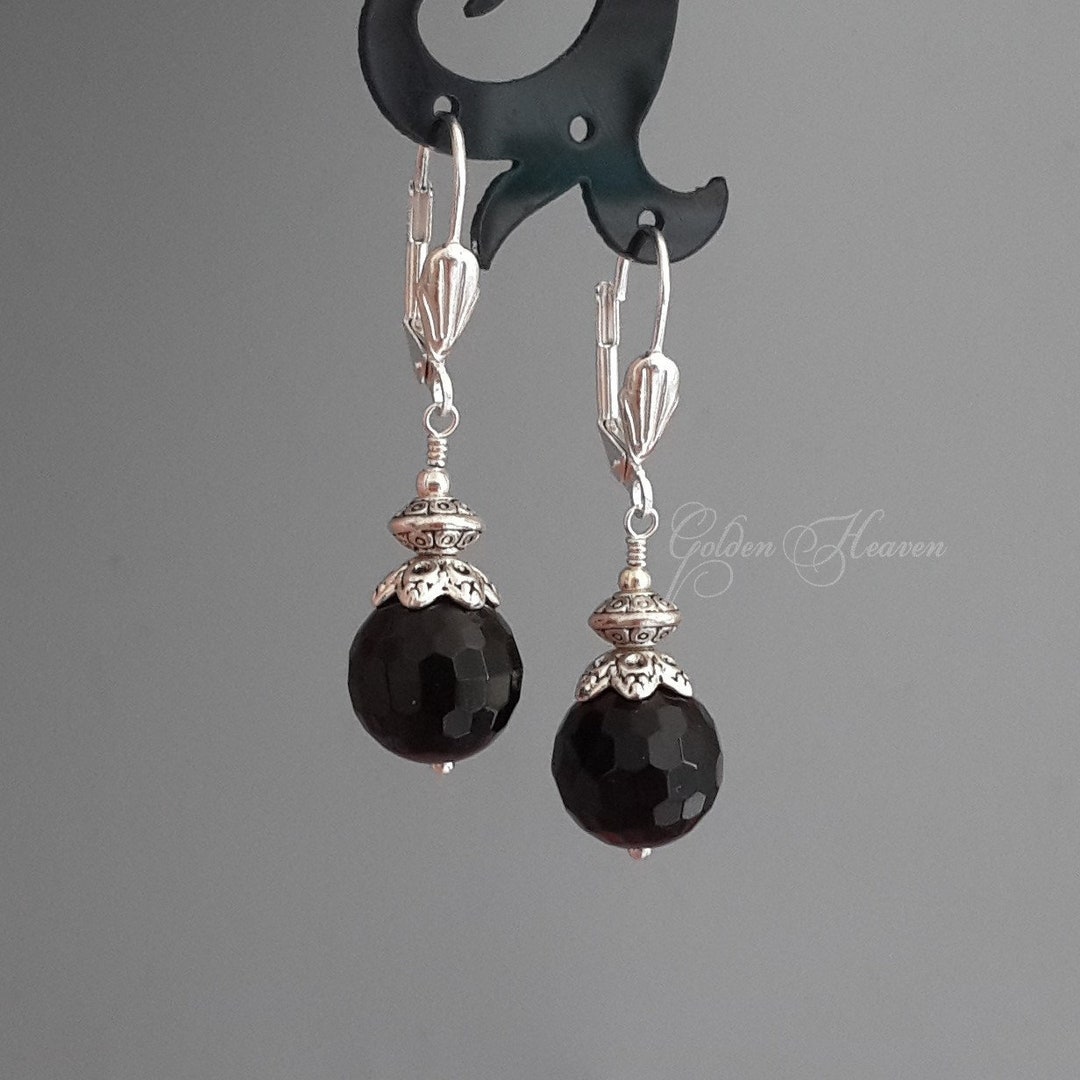 Black Onyx Earrings in Silver Round Black Earrings Cute Black Etsy