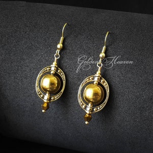 Gold sphere earrings Gold ball earrings Antique gold earrings Gold crystal sphere Gemstone Earrings Natural Hematite earrings