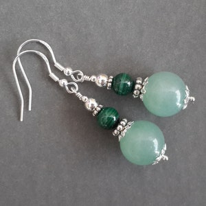 Green Aventurine and Malachite Earrings 925 Sterling silver Handmade Gemstone Jewelry Women Gift