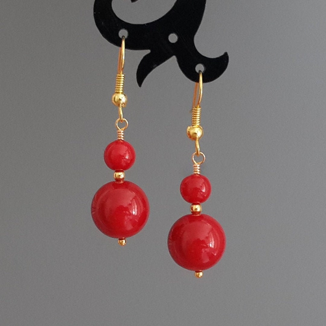 Cute Red Earrings Red Round Earrings Gold Berry Red Earrings Etsy