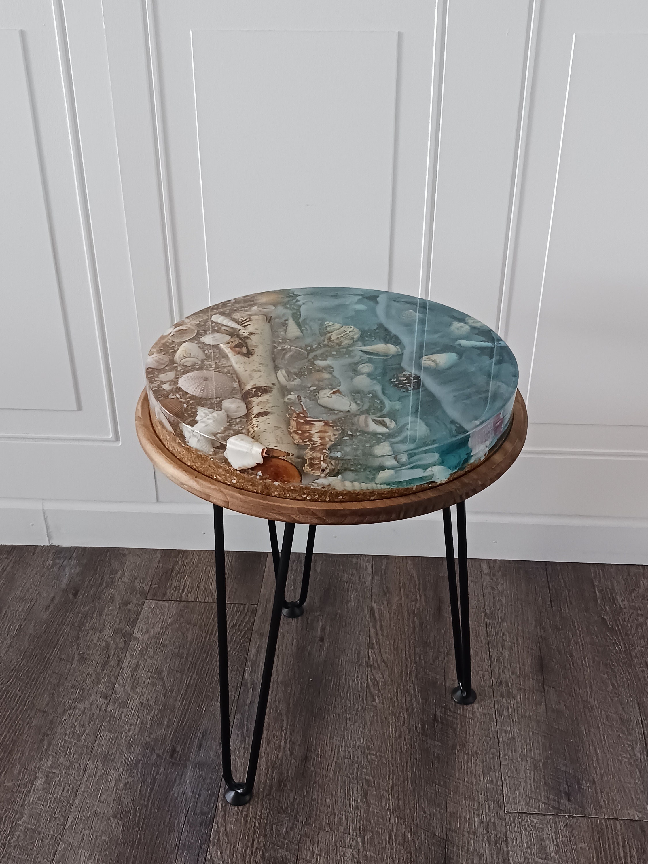 Ocean Wave Walnut Resin Side Table – Crafted by Rachel