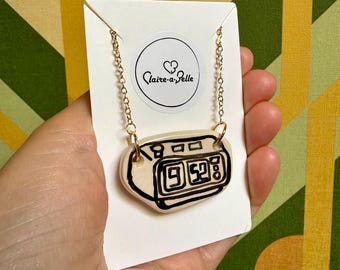 Handmade ceramic necklace - clock radio - clay pendant