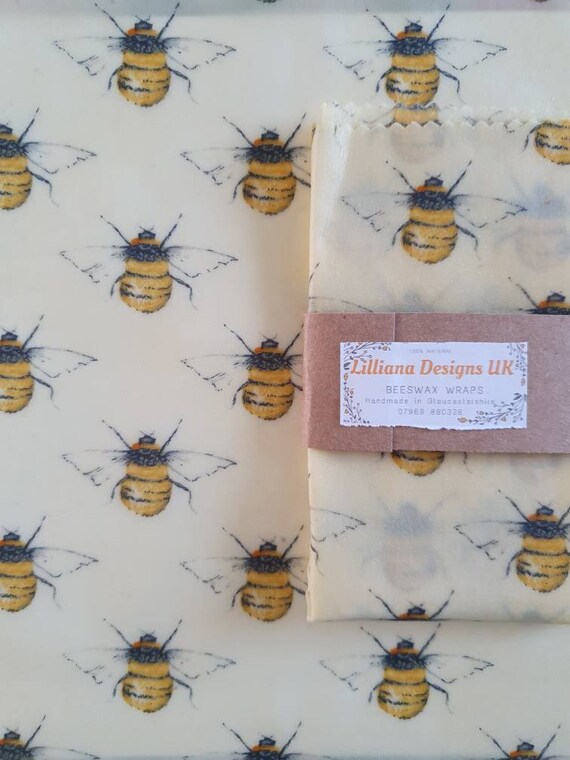 Paquete De 3 papel de envoltura de alimentos naturales Reutilizable cera de abejas cera de abejas-Pequeño Mediano Grande UK