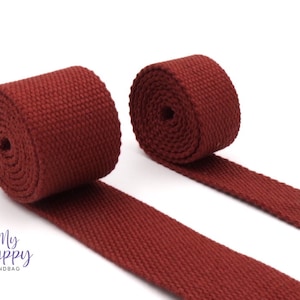 Brick Red Cotton- 1 inch (25mm) or 1.5 inch (38mm) width  Webbing- Strapping by the yard. Great for bags and totes!!