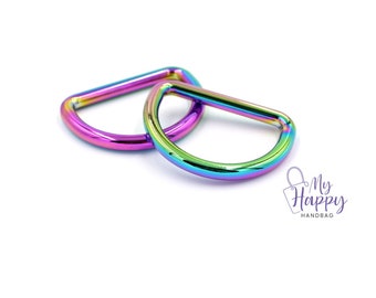 Rainbow Iridescent 1 1/2" -38mm D- Ring Hardware for Bags and Crafts, Set of 2