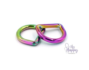 Rainbow Iridescent 1" -25mm D- Ring Hardware for Bags and Crafts, Set of 2