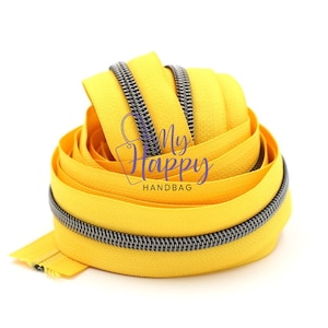 Sunshine Yellow #5 Zipper Tape with Gunmetal Teeth with your choice of pulls