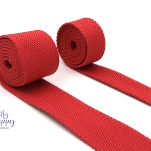 Red Cotton- 1 inch (25mm) or 1.5 inch (38mm) width  Webbing- Strapping by the yard. Great for bags and totes!!