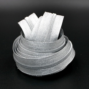 Silver Metallic #5 Zipper Tape with Silver Teeth with your choice of pulls