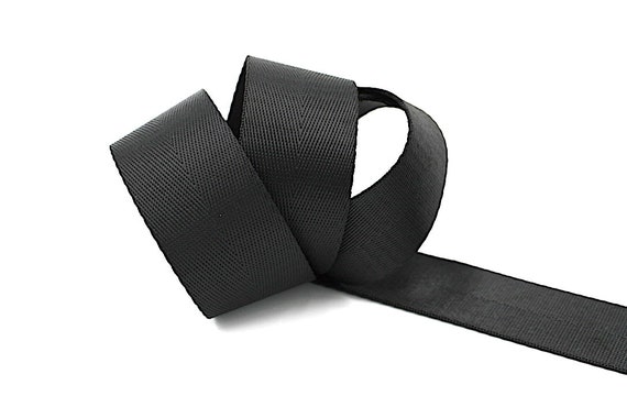 Black Herringbone 1 Inch 25mm or 1.5 Inch 38mm Width Nylon Webbing Strapping  by the Yard. Great for Bags and Totes 