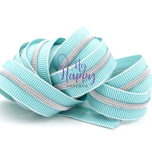 Teal/White ZEBRA Zipper #5 Zipper Tape with Silver Teeth with your choice of pulls