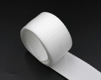 White Polypropylene 1 inch (25mm) or 1.5 inch (38mm) width Poly Webbing- Strapping by the yard. Great for bags and totes!!