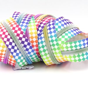 Rainbow Diamonds #5 Zipper Tape with Rainbow Teeth with your choice of pulls- By the Yard