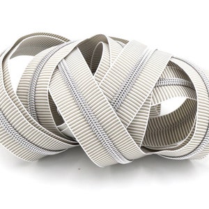Grey/White ZEBRA Zipper #5 Zipper Tape with Silver Teeth with your choice of pulls